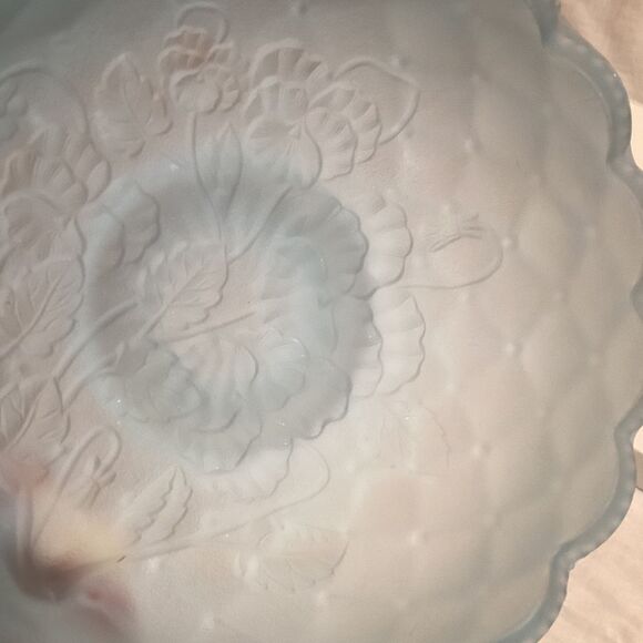 Imperial Glass Light Blue Candy Dish Satin Impressed Pansy Nappy Textured Handle - Picture 13 of 15